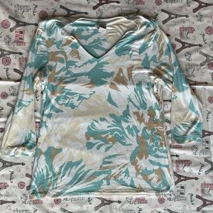 Chico’s Teal and Tan Patterned Blouse